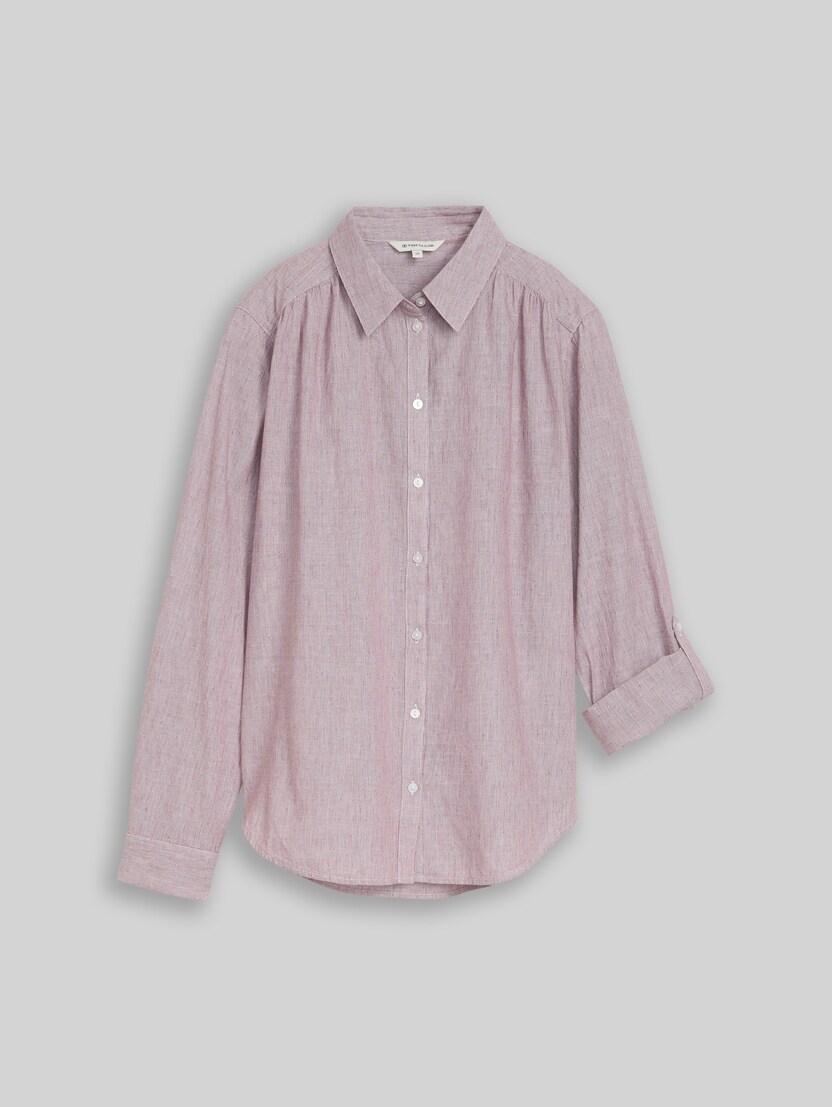 Shirt-style top with turn-up feature by Women, preppy plum dobby