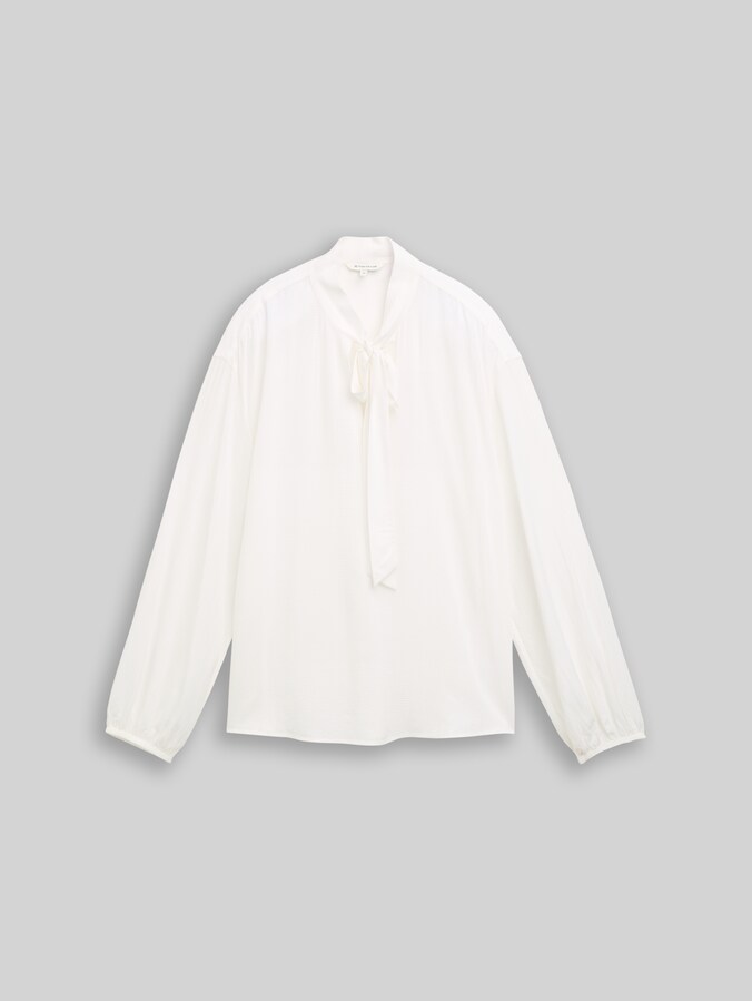 Blouse met losse pasvorm en strikkragen door Women, Whisper White