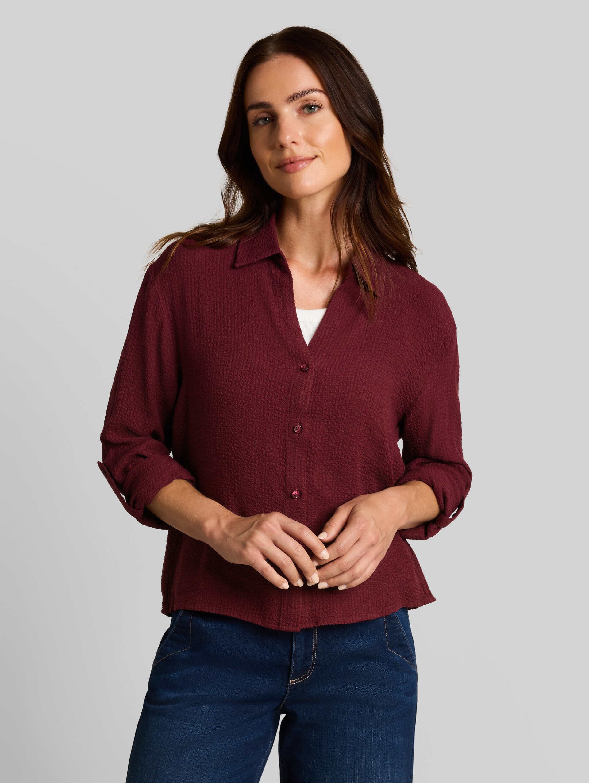 Chemisier ample en seersucker - Preppy Plum - Découpe Vue de face du modèle