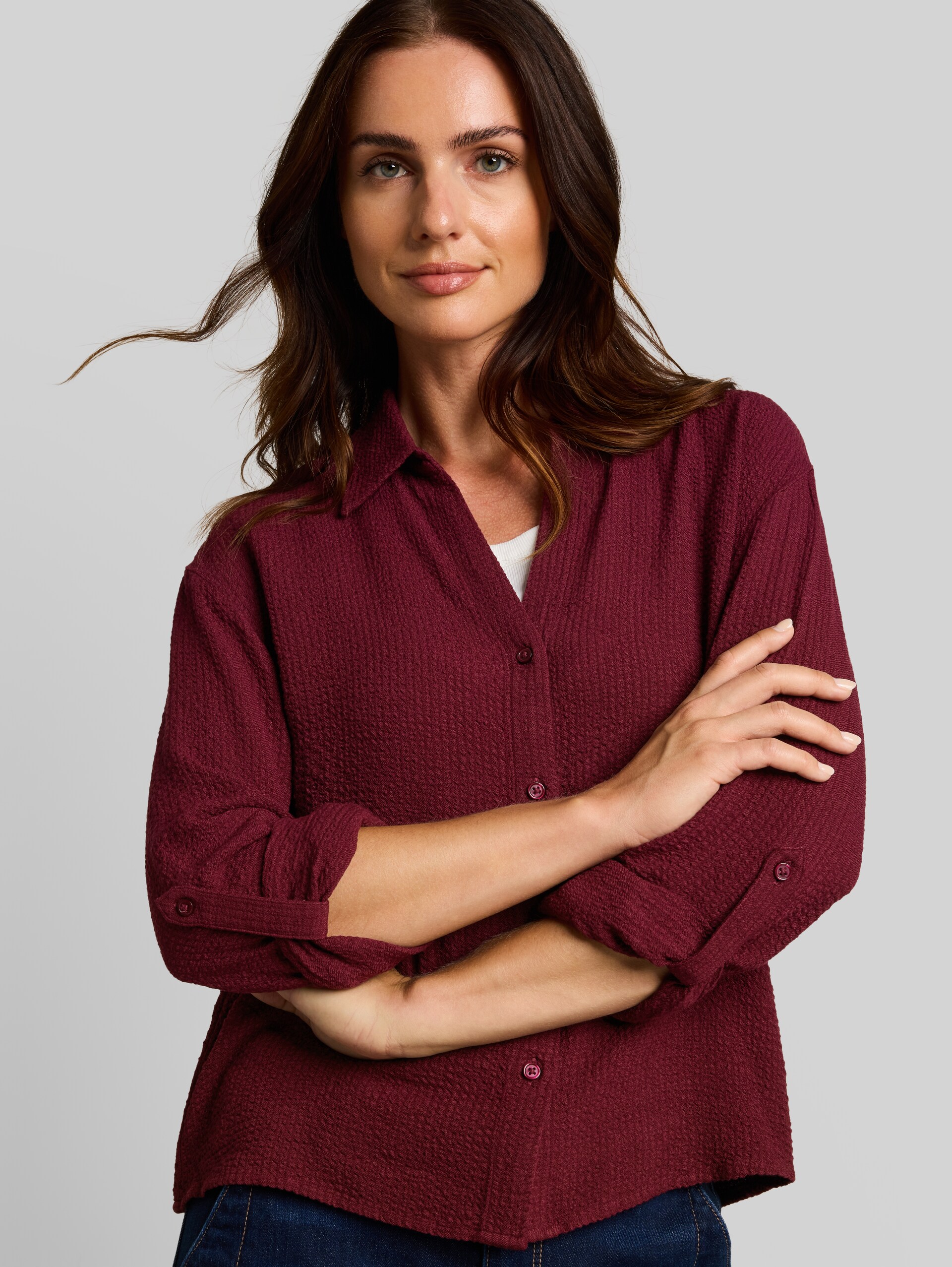 Chemisier ample en seersucker - Preppy Plum - Vue détaillée du modèle