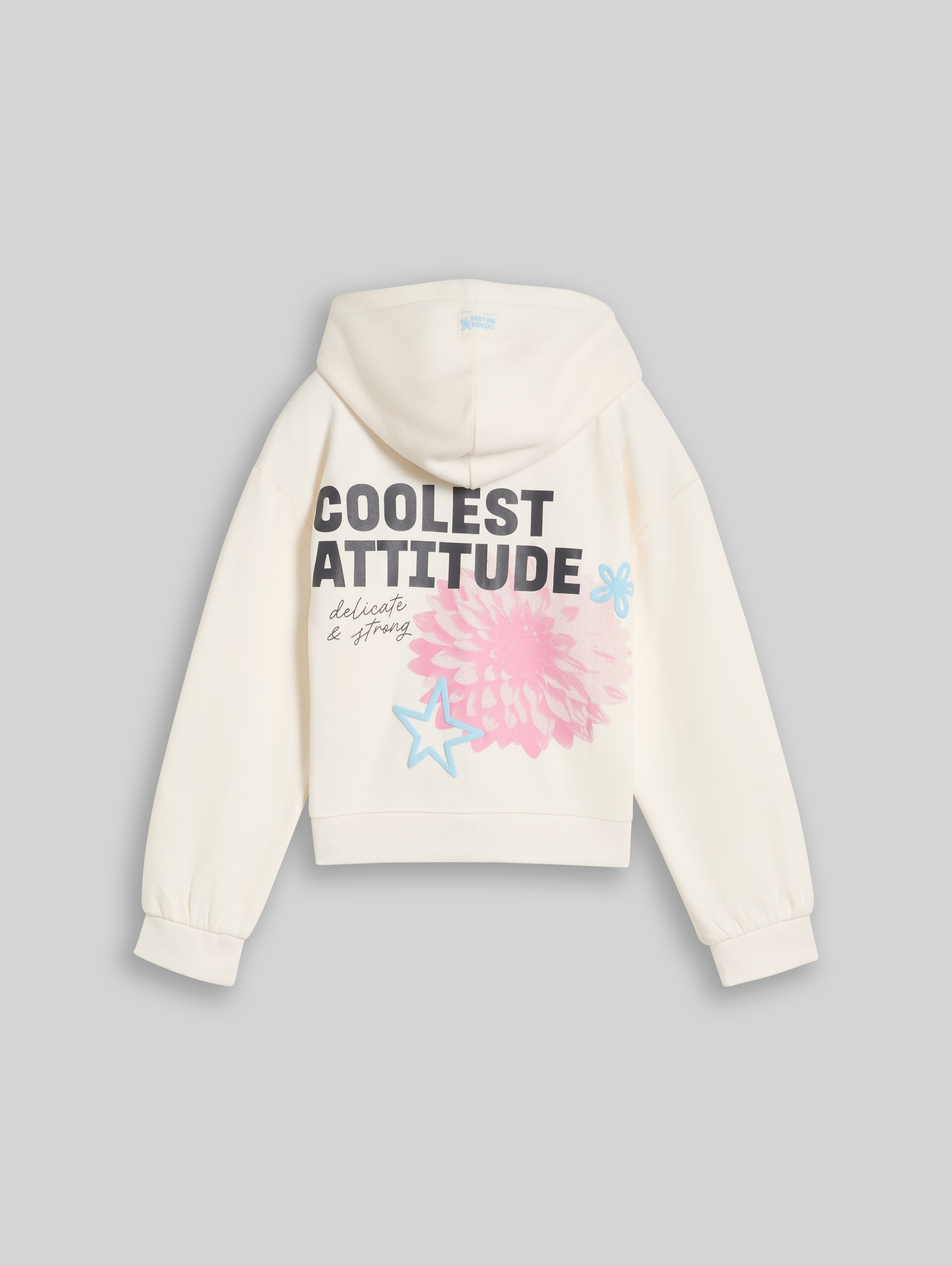 Oversize Hoodie Sweatjacke mit Rückenprint - Gardenia White