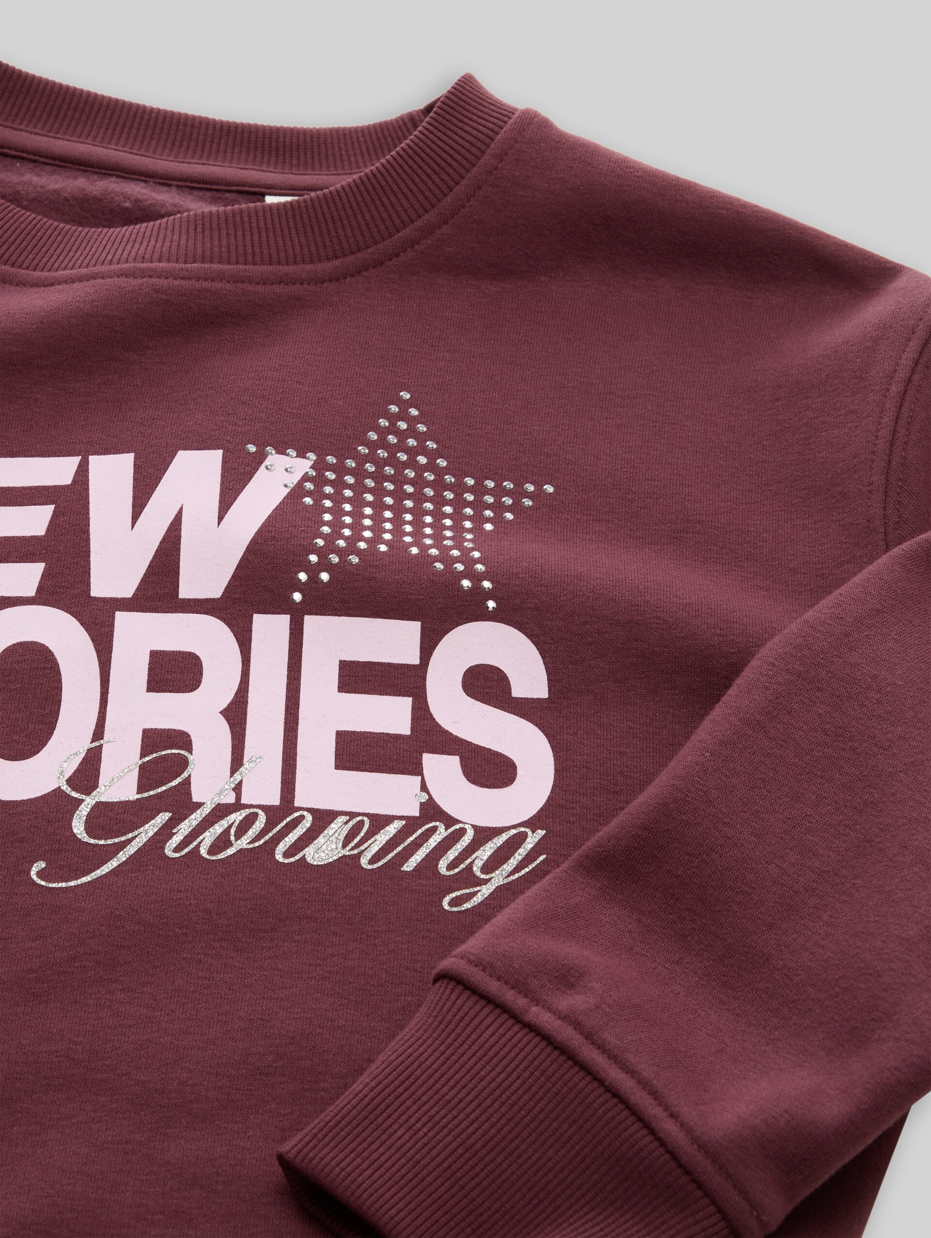 Oversize Sweatshirt mit Print - rusty burgundy - Detail-Model-Ansicht