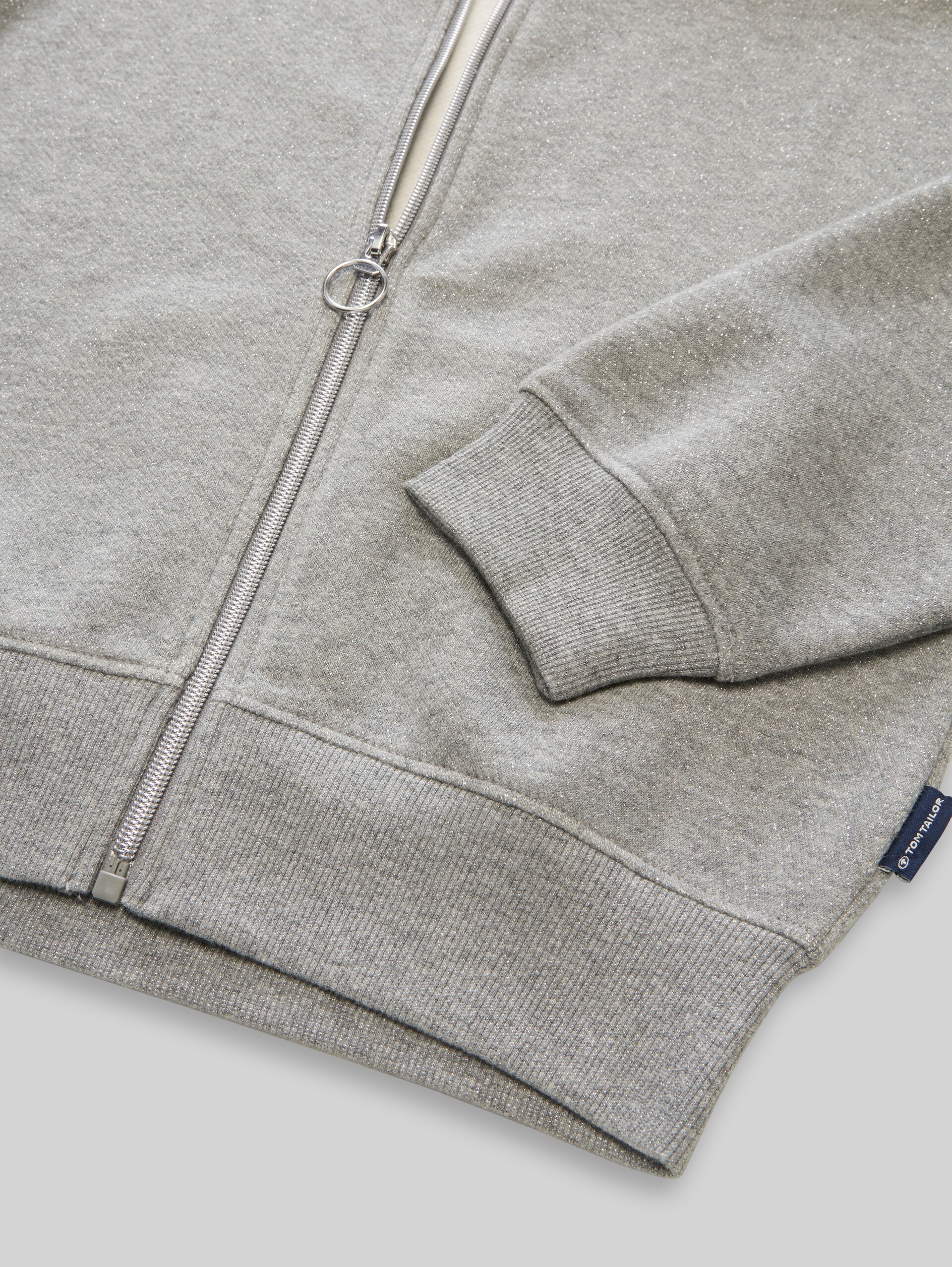 Oversize Sweatjacke mit Glitzer-Effekt - grey melange with glitter - Detail-Model-Ansicht