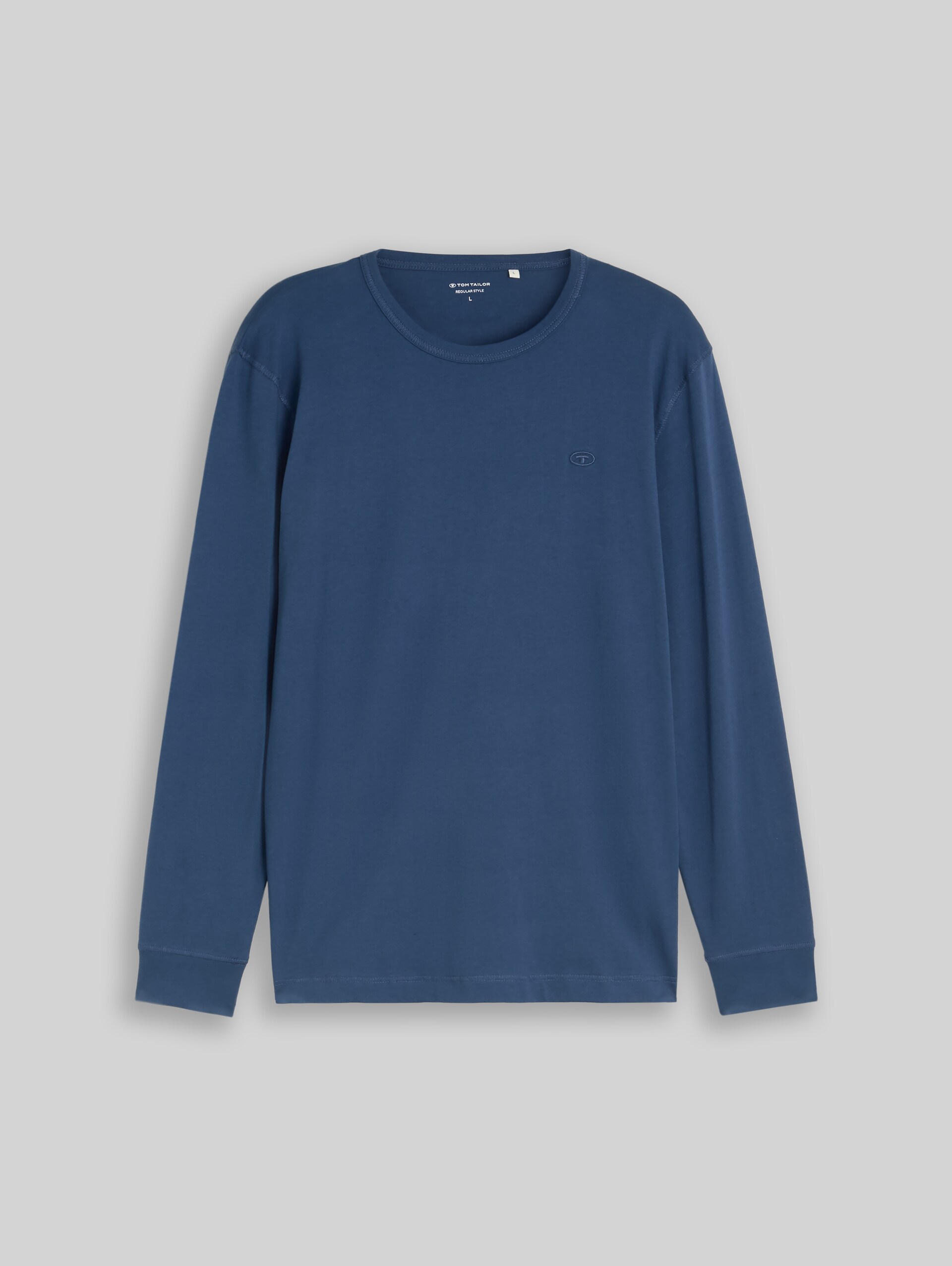 Basic katoenen shirt met lange mouwen - Dark Duck Blue - Product vooraanzicht