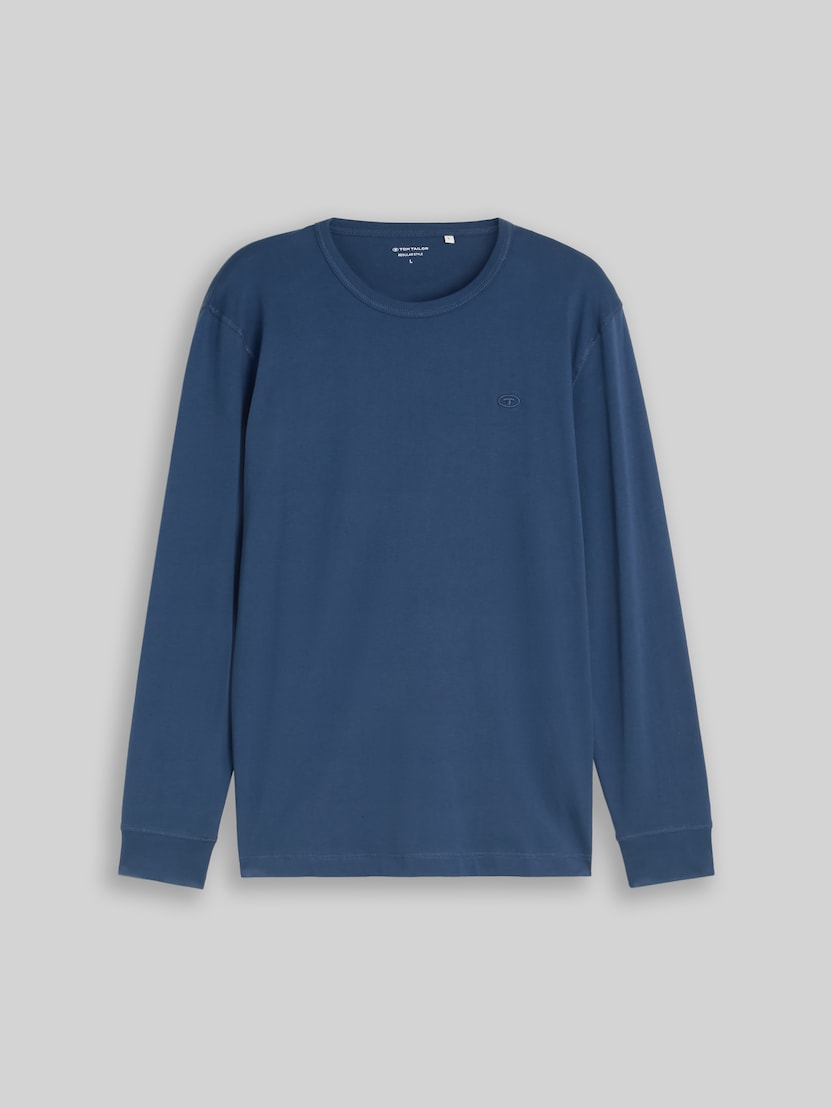 T-shirt basique à manches longues en coton par Men, Dark Duck Blue