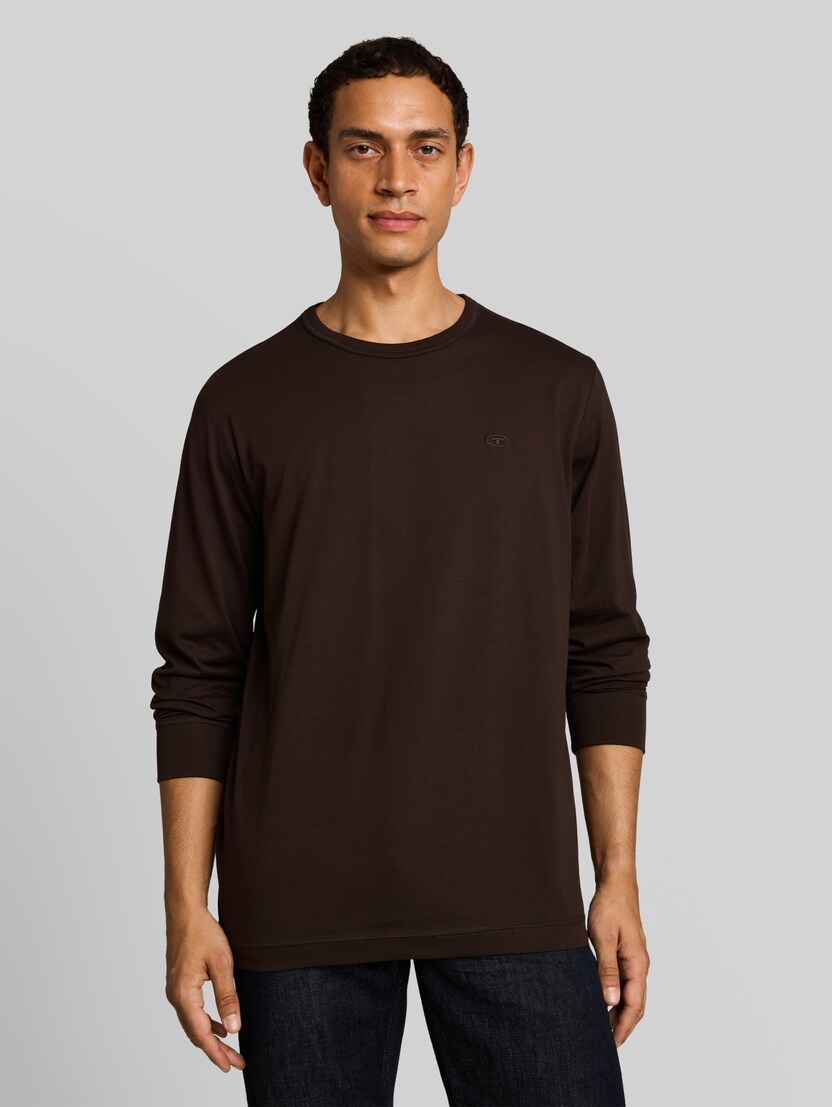 T-shirt basique à manches longues en coton par Men, Dark Chocolate Brown