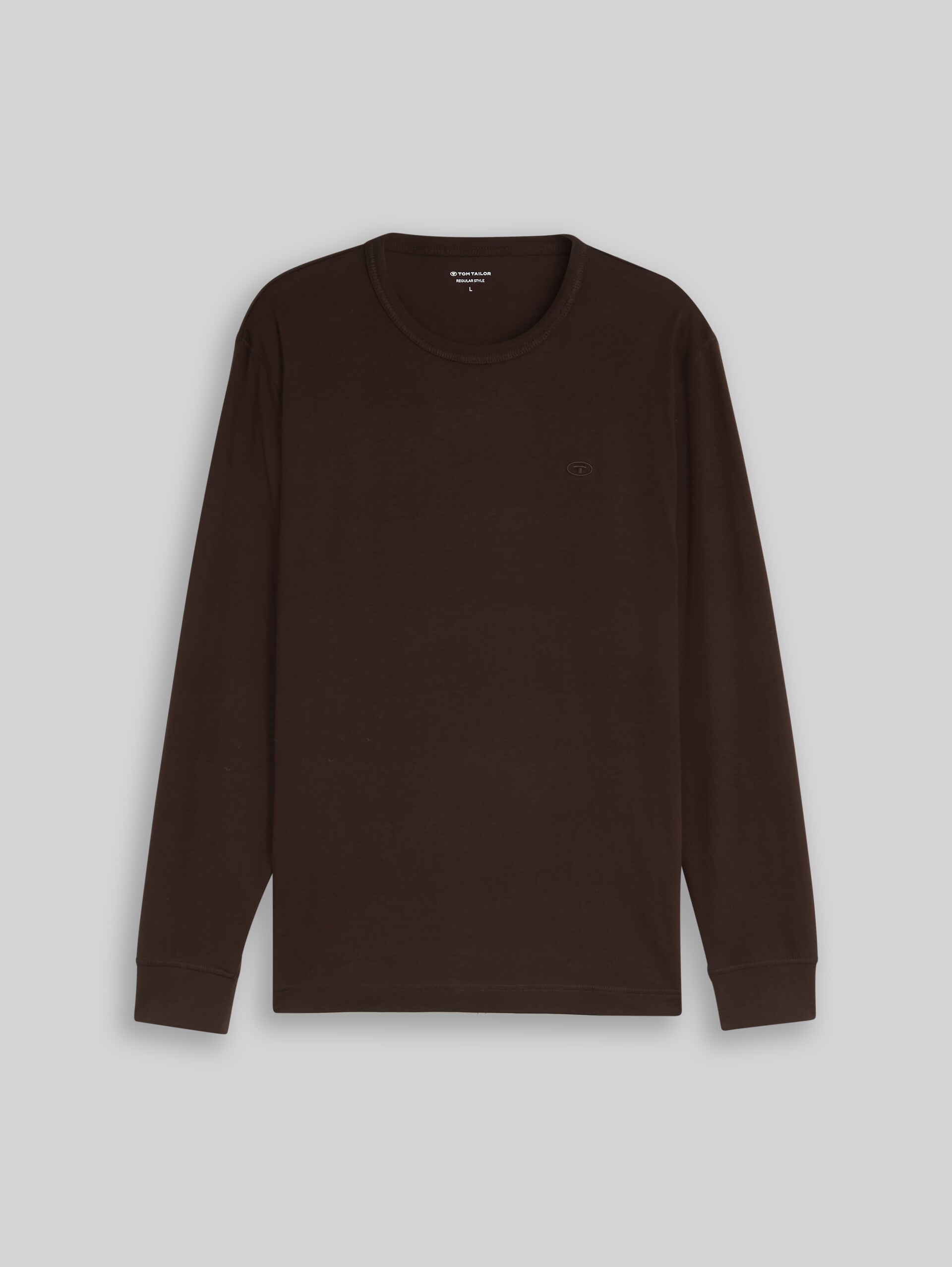 Basic Langarmshirt aus Baumwolle - Dark Chocolate Brown - Vorder-Produkt-Ansicht