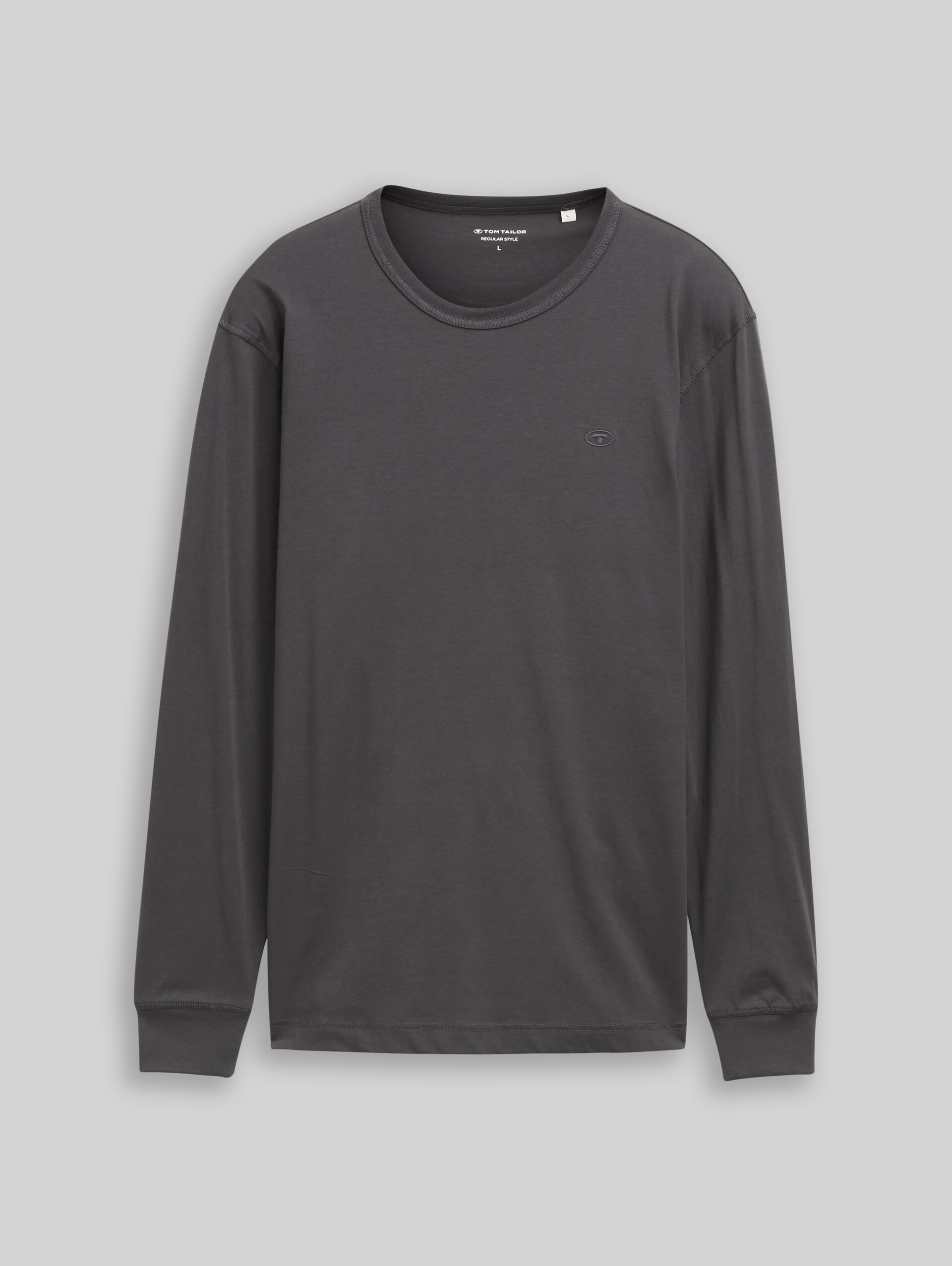 Basic Langarmshirt aus Baumwolle - Tarmac Grey - Vorder-Produkt-Ansicht