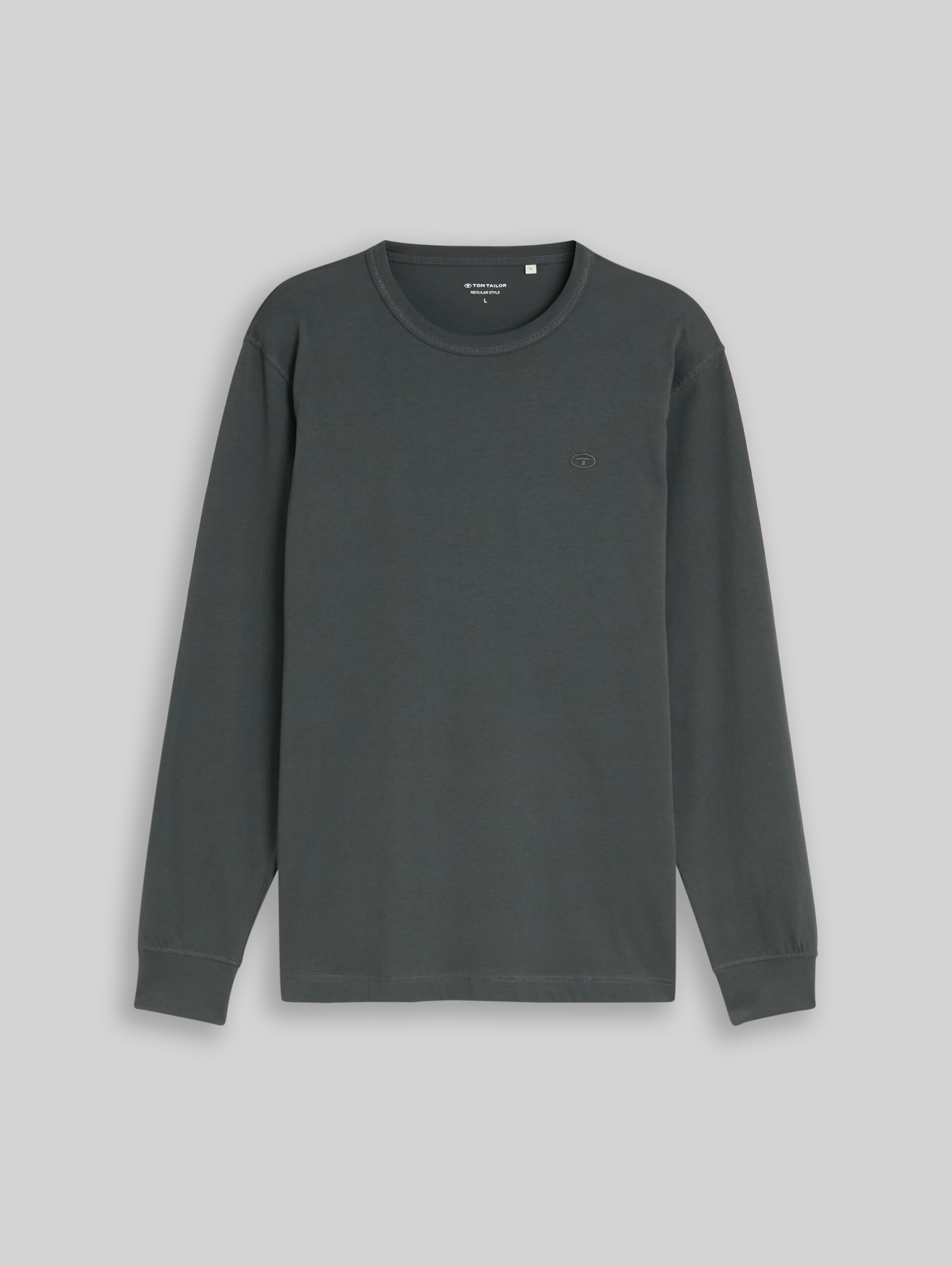 Basic katoenen shirt met lange mouwen - Darkest Olive - Product vooraanzicht