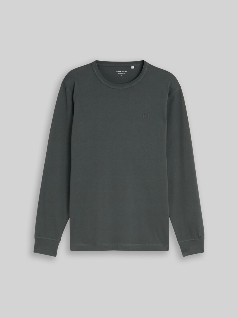 Basic Langarmshirt aus Baumwolle von Men, Darkest Olive