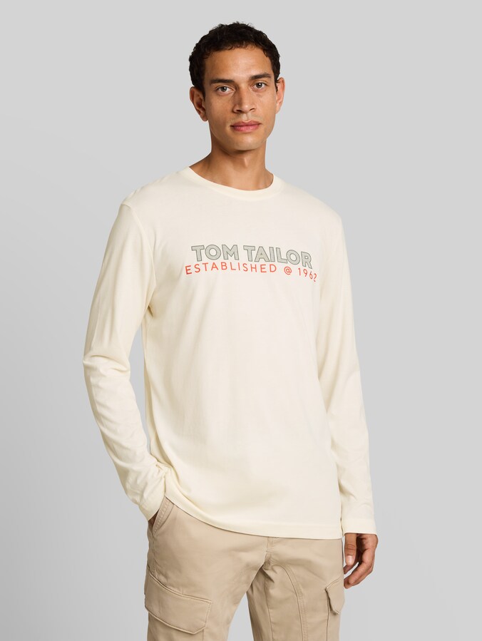 T-shirt met lange mouwen en logo-print door Men, Gardenia White