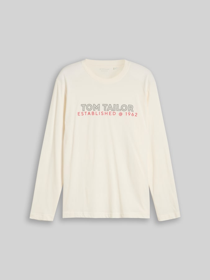 T-shirt à manches longues avec logo imprimé par Men, Gardenia White