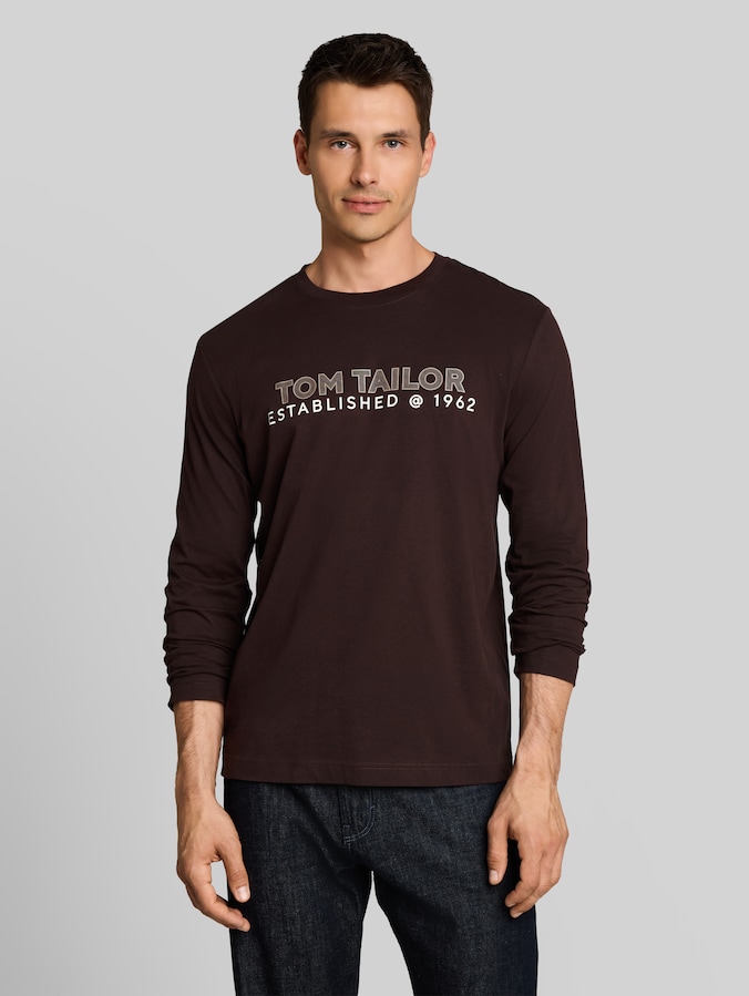 T-shirt met lange mouwen en logo-print door Men, Dark Chocolate Brown