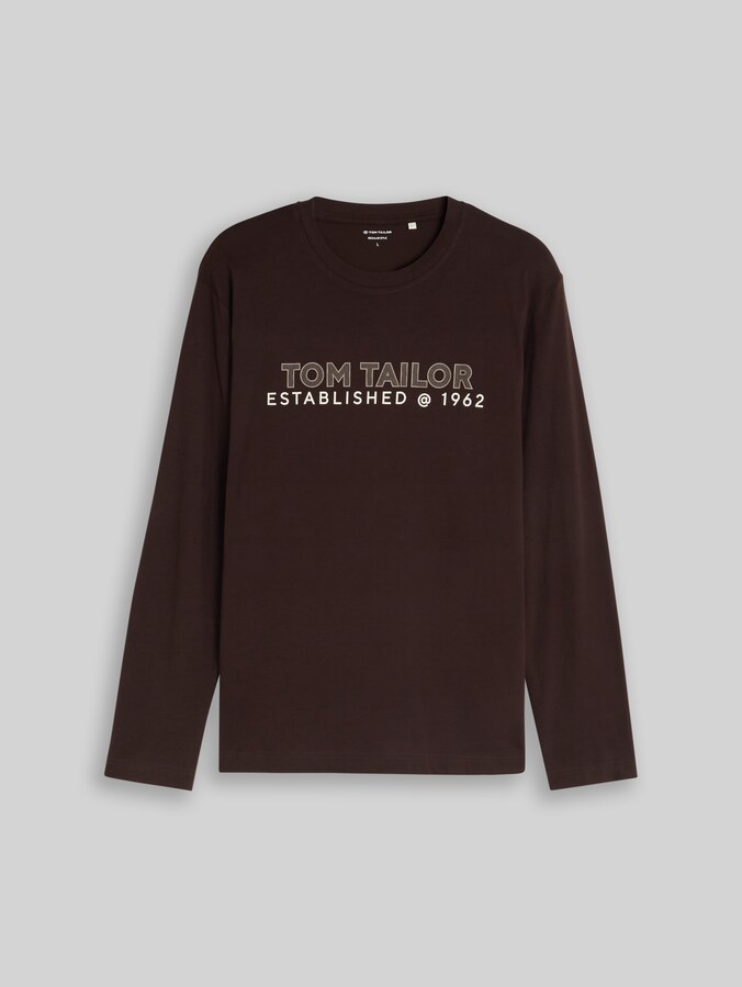 T-shirt à manches longues avec logo imprimé par Men, Dark Chocolate Brown