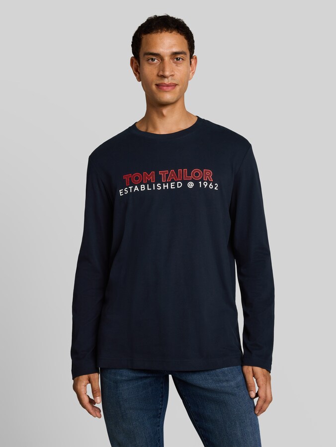 T-shirt met lange mouwen en logo-print door Men, sky captain blue