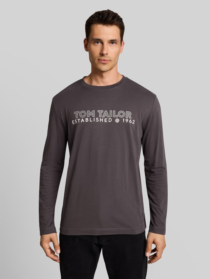 T-shirt met lange mouwen en logo-print door Men, Tarmac Grey