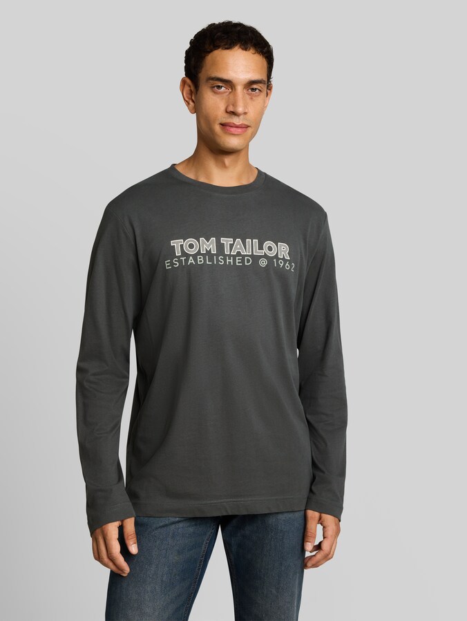 T-shirt met lange mouwen en logo-print door Men, Darkest Olive