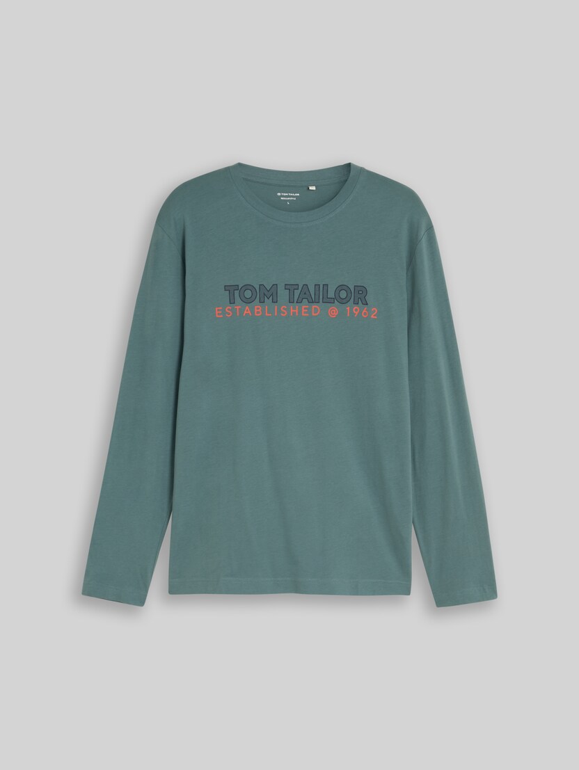 Long-sleeved top with logo print by Men, deep bluish green