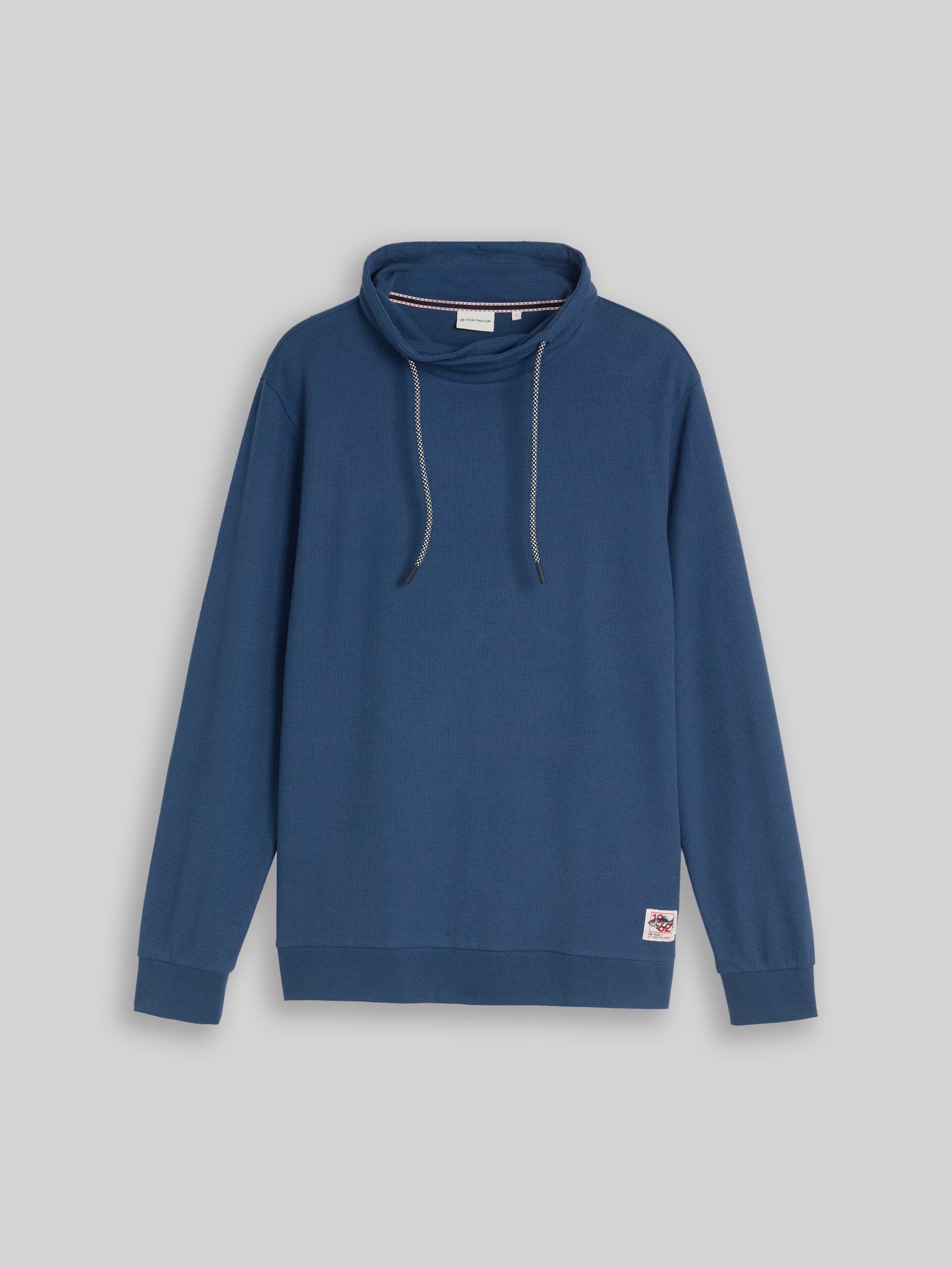 Snood Langarmshirt mit Waffelstruktur - Dark Duck Blue - Vorder-Produkt-Ansicht