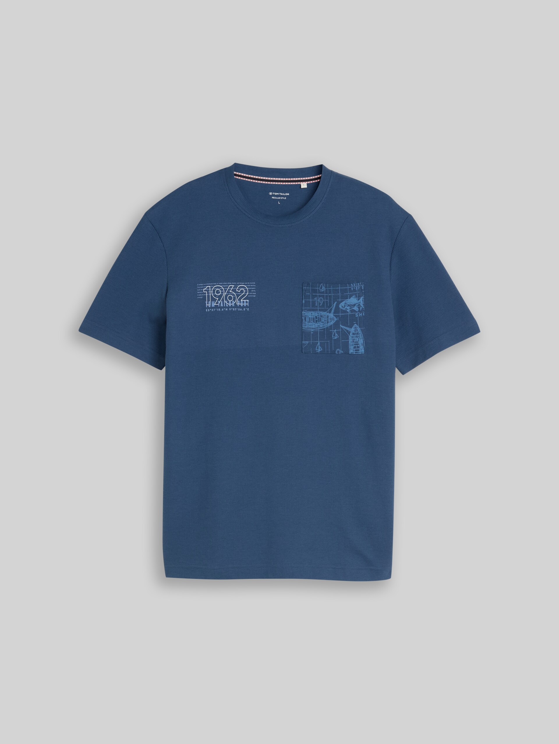T-shirt met wafelstructuur - Dark Duck Blue - Product vooraanzicht