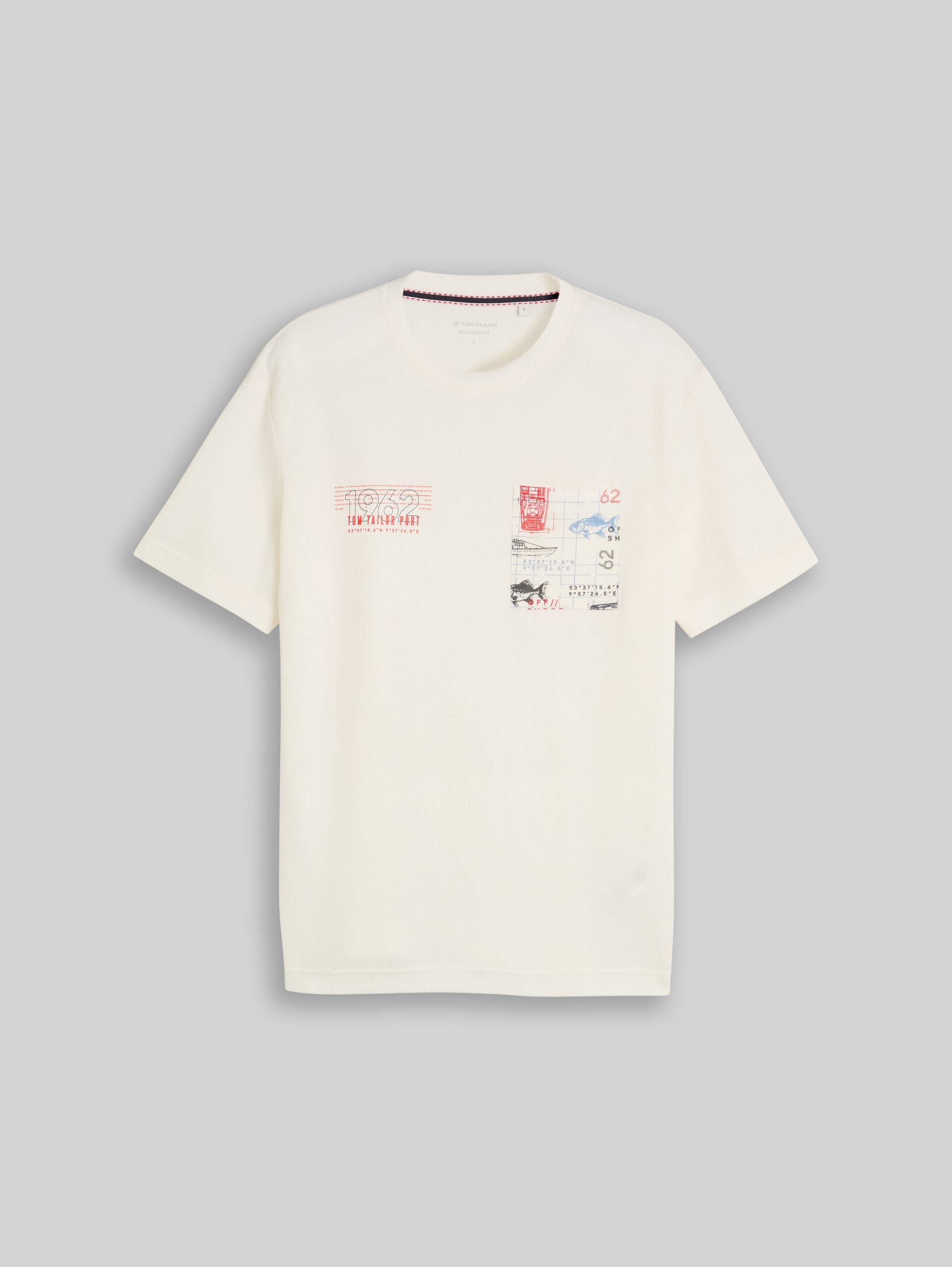 T-shirt met wafelstructuur - Gardenia White - Product vooraanzicht