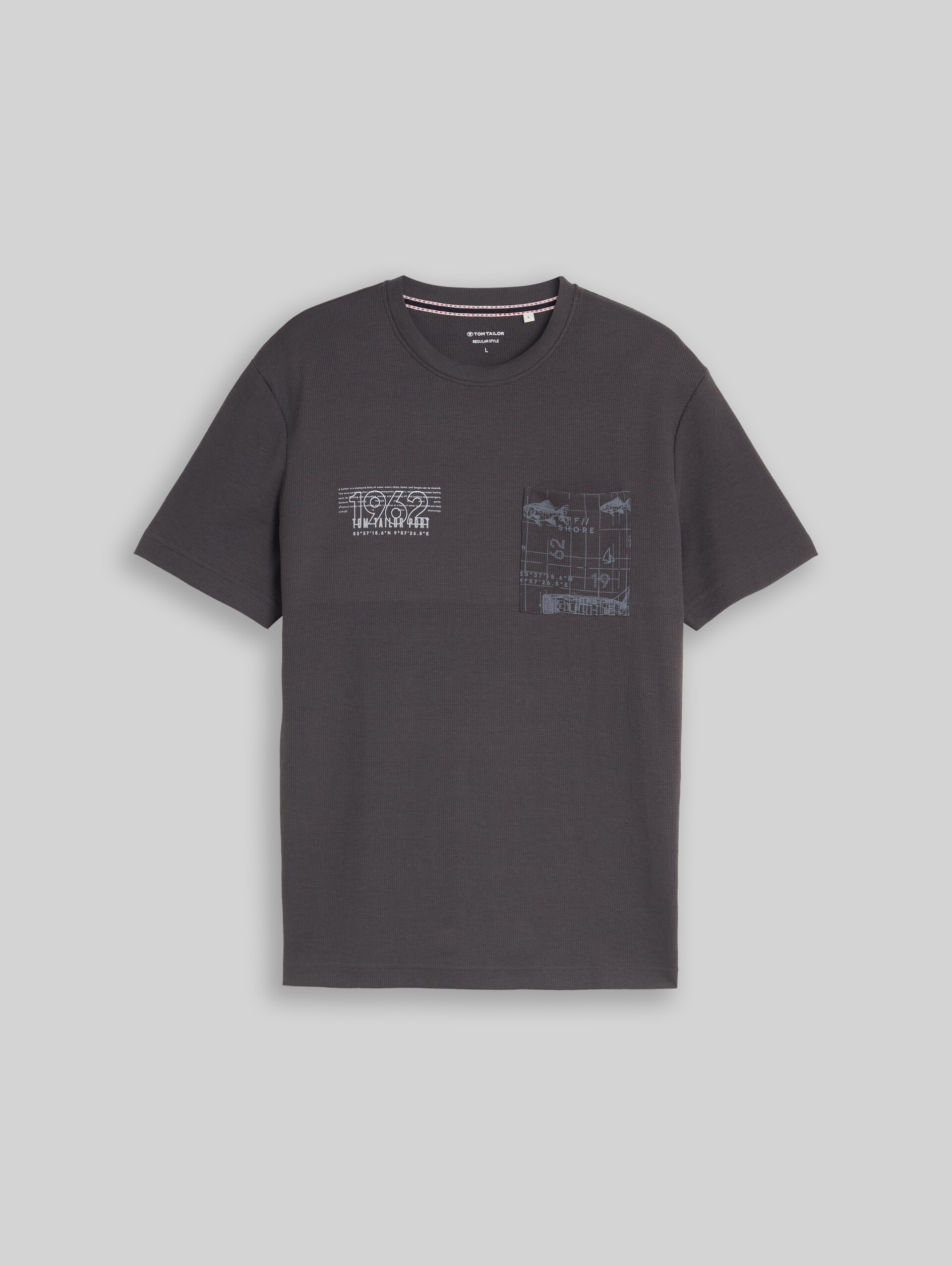 T-shirt met wafelstructuur - Tarmac Grey - Product vooraanzicht