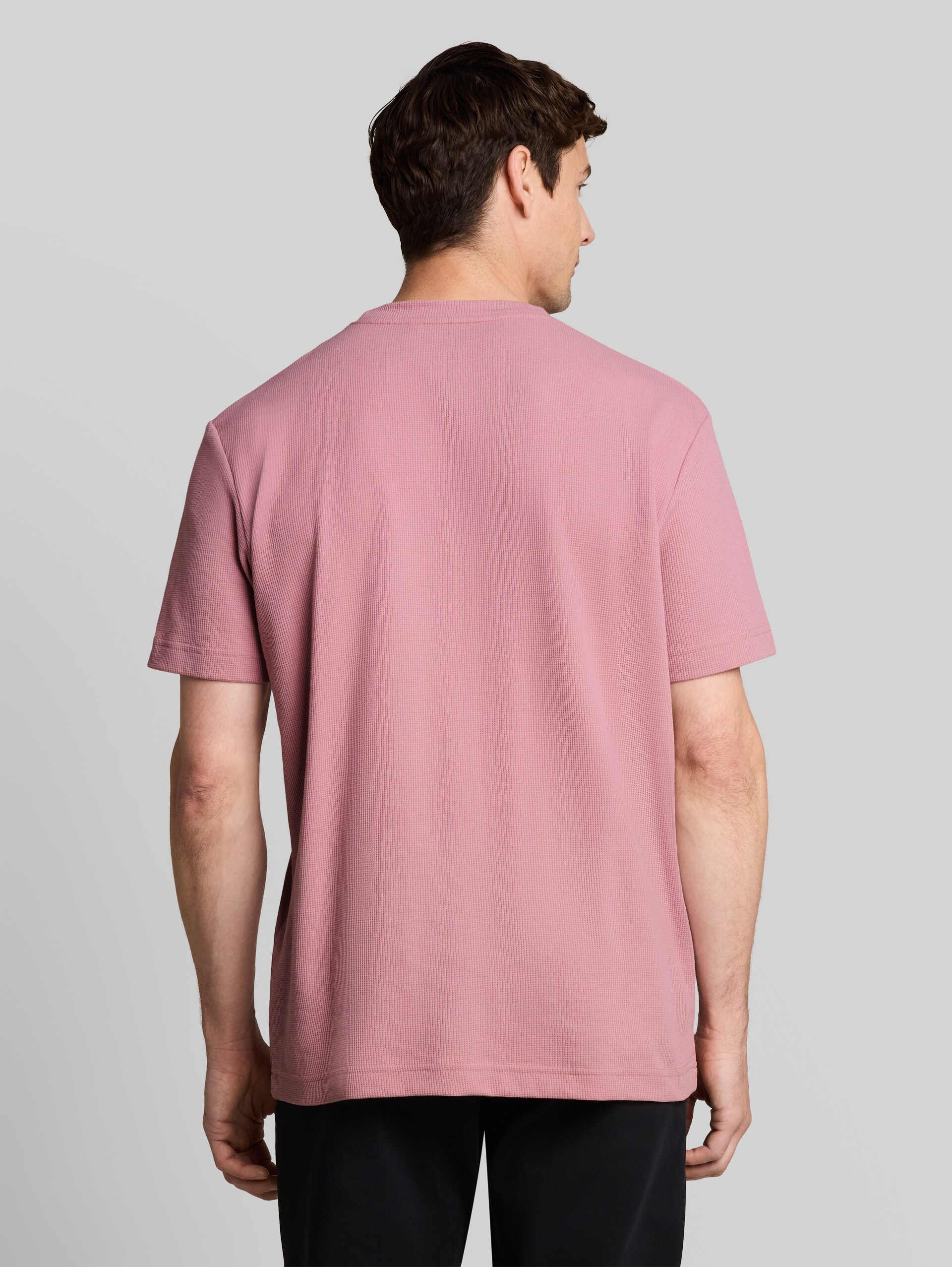 T-shirt met wafelstructuur - dusty rose - Neklijn model-achteraanzicht