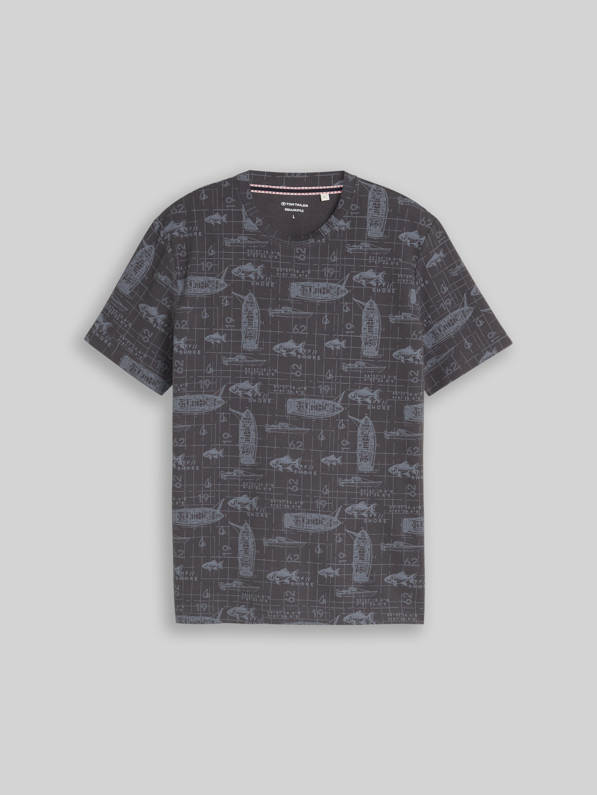 T-Shirt mit Allover-Print - grey nautical design - Vorder-Produkt-Ansicht