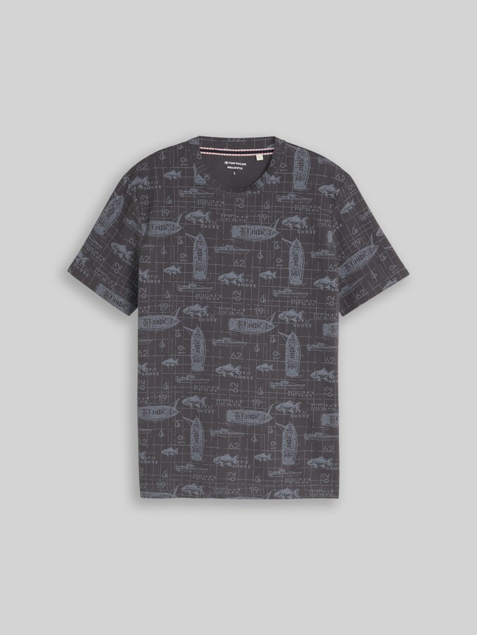 T-shirt met all-over-print door Men, grey nautical design