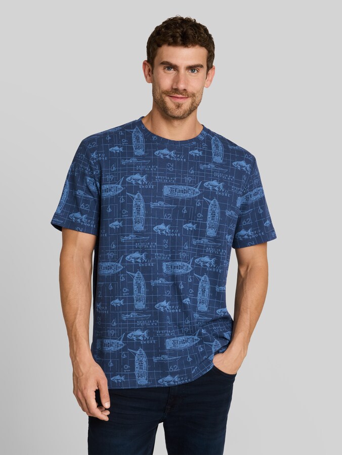 T-shirt met all-over-print door Men, mid blue nautical design