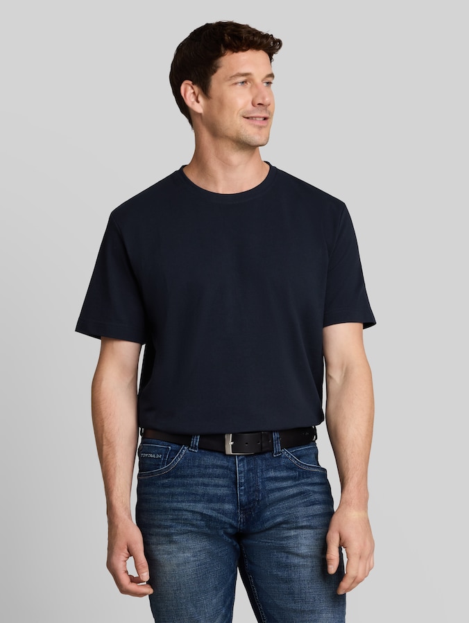 Piqué T-shirt met logobadge door Men, sky captain blue