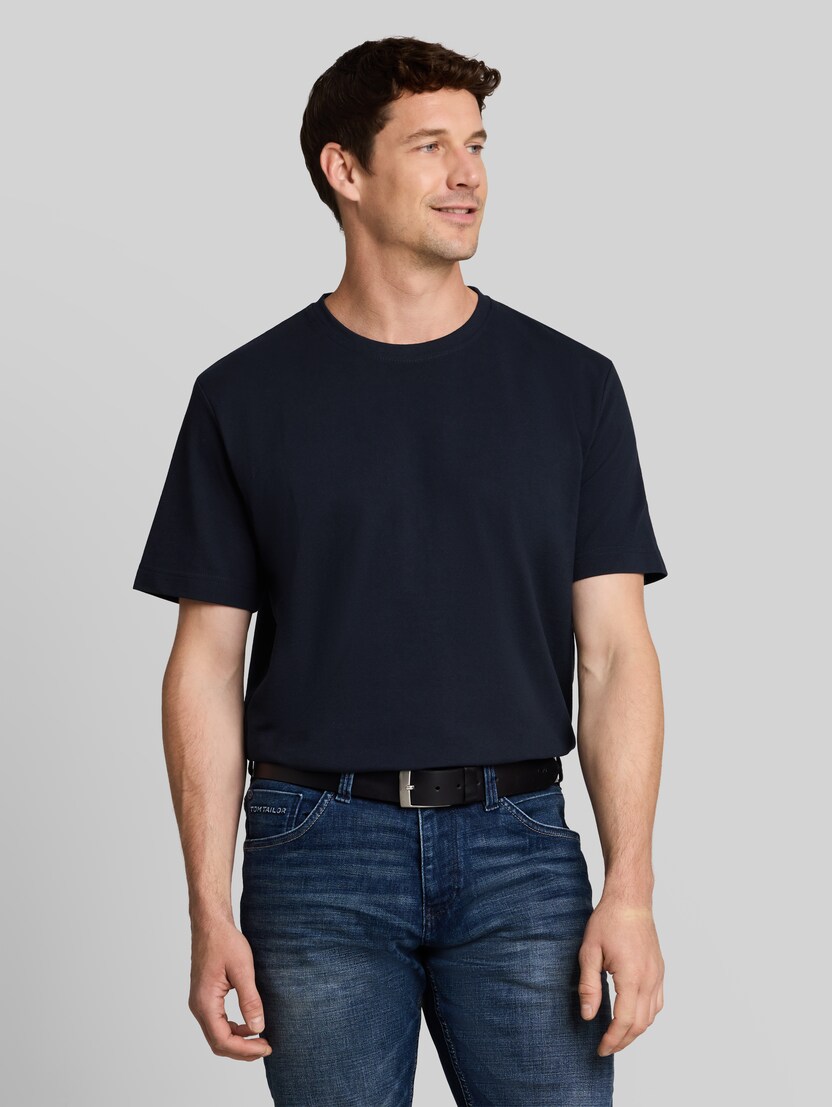 Piqué T-shirt met logobadge door Men, sky captain blue