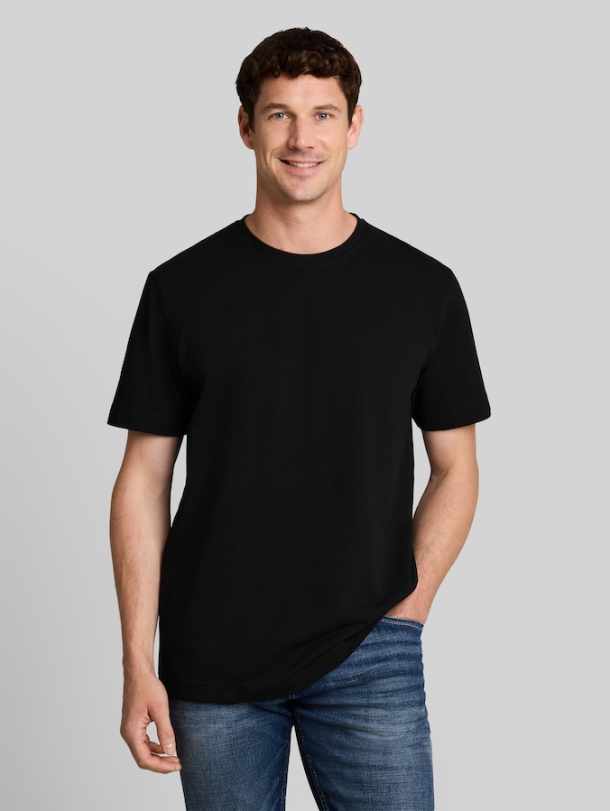 Piqué T-shirt met logobadge door Men, Black