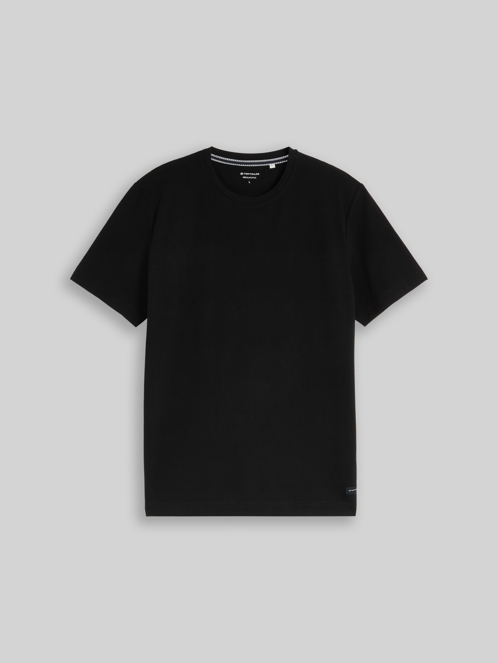 Piqué T-shirt met logobadge - Black - Product vooraanzicht