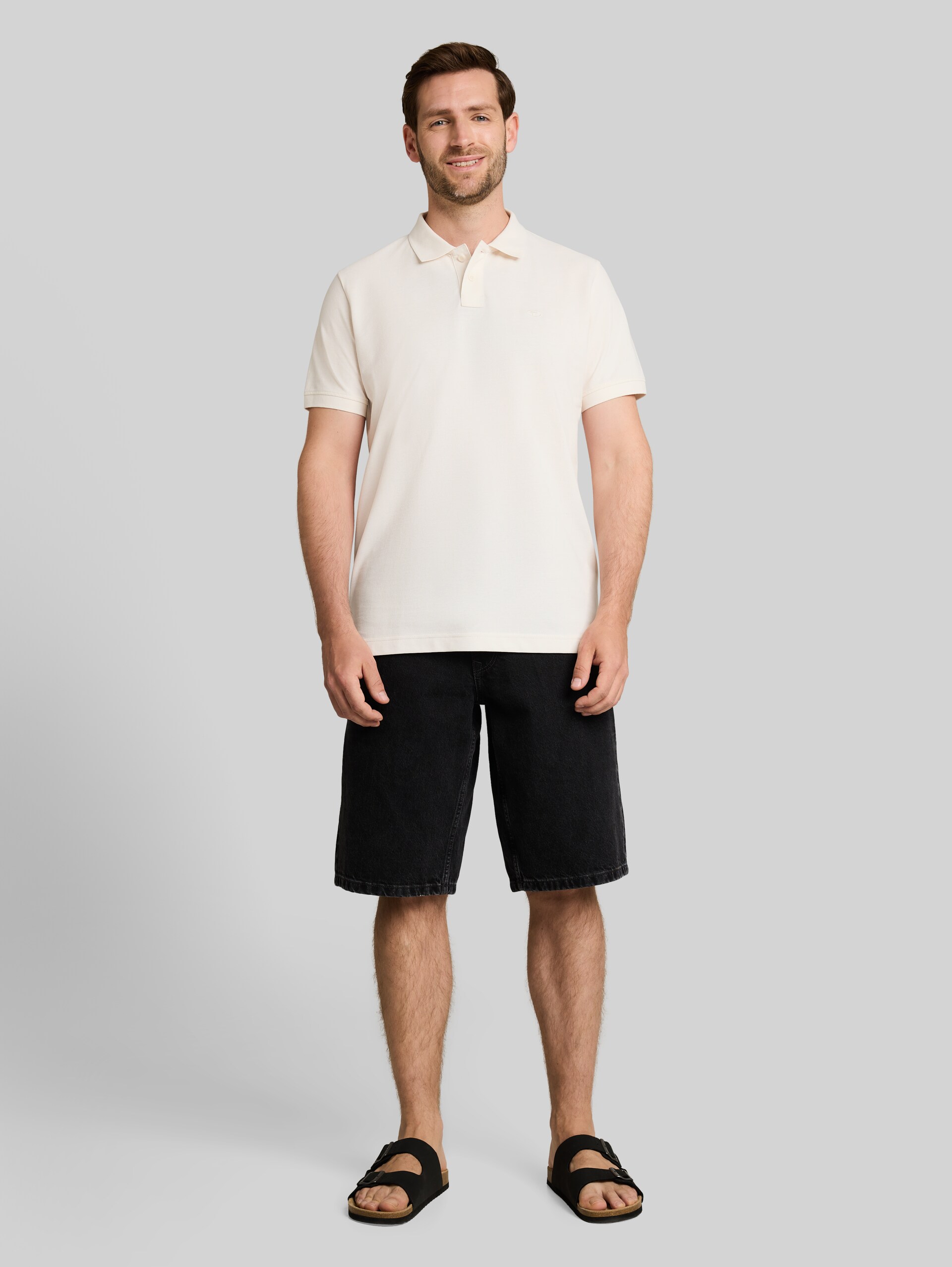 Piqué poloshirt met geborduurd logo - Gardenia White