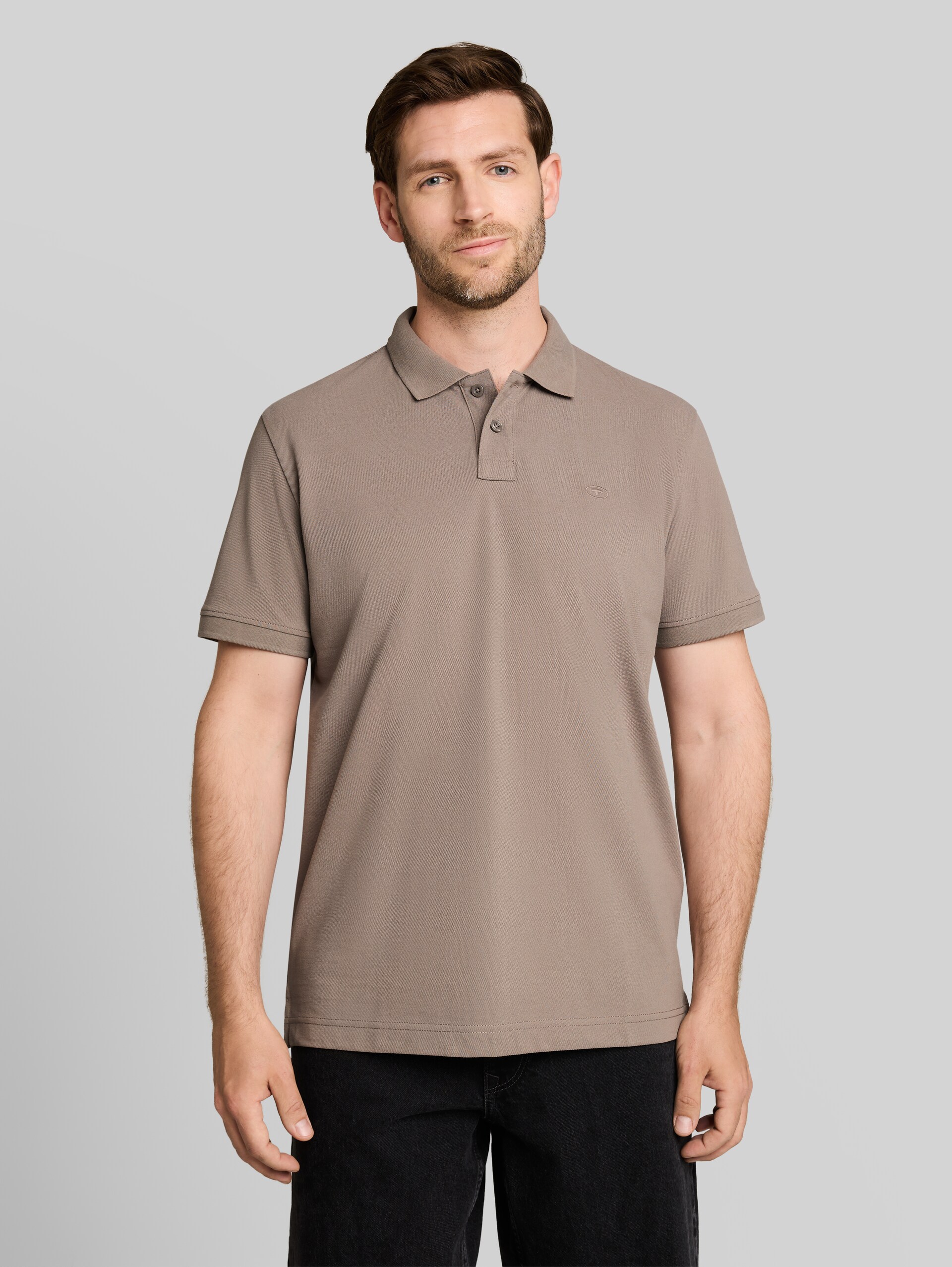 Piqué poloshirt met geborduurd logo - Driftwood Taupe