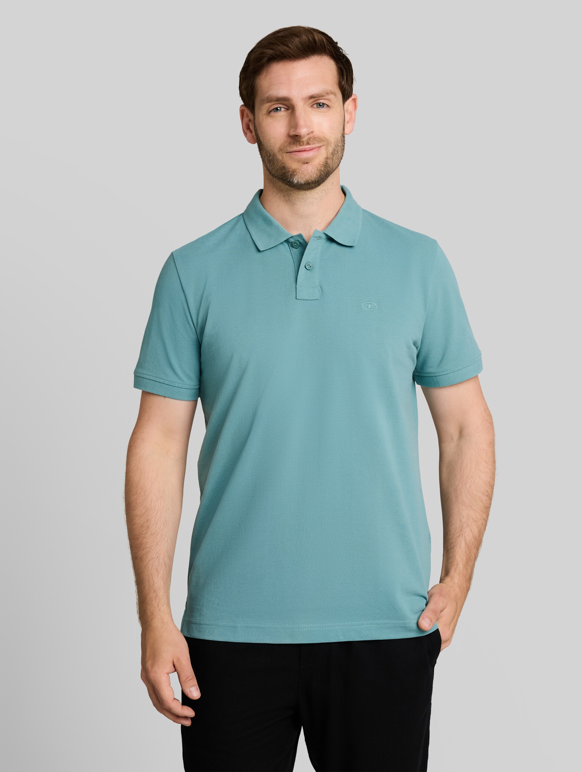 Piqué poloshirt met geborduurd logo - Mineral Stone Blue