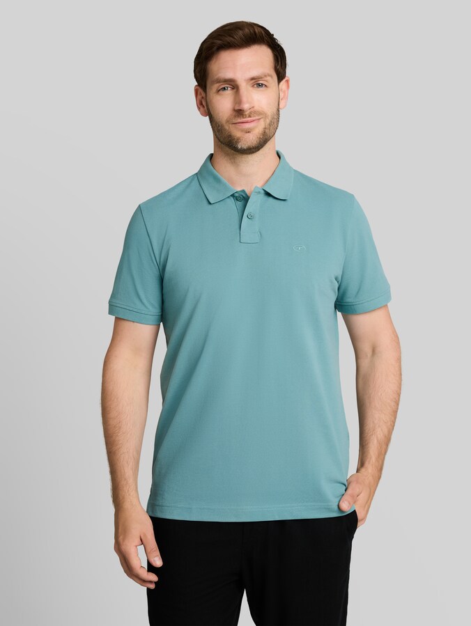 Piqué Poloshirt mit Logo-Stickerei von Men, Mineral Stone Blue