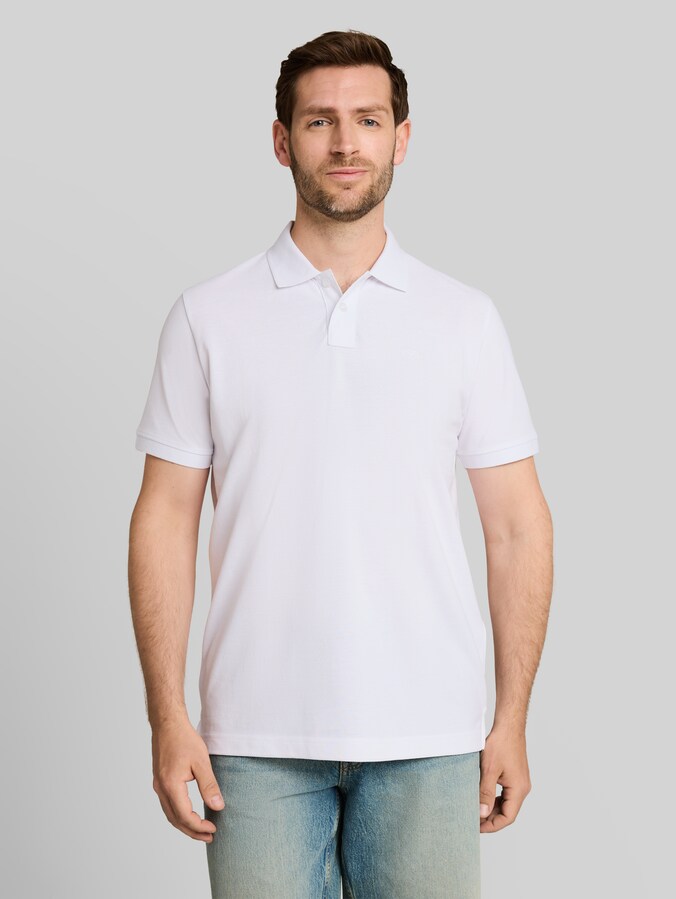 Piqué Poloshirt mit Logo-Stickerei von Men, White