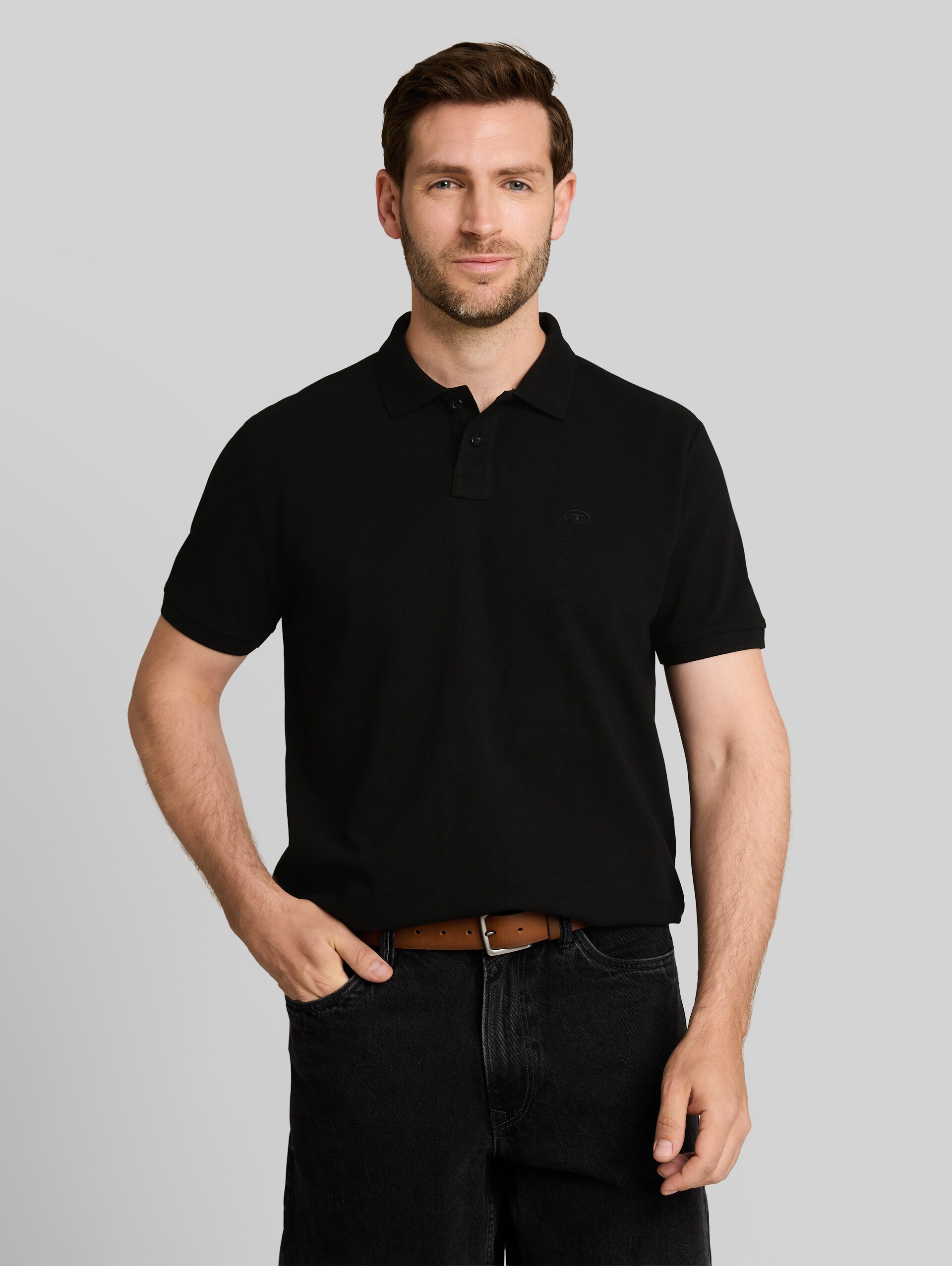 Piqué Poloshirt mit Logo-Stickerei - Black