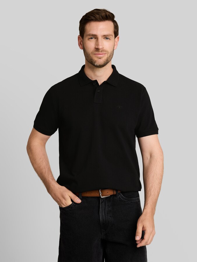 Piqué Poloshirt mit Logo-Stickerei von Men, Black