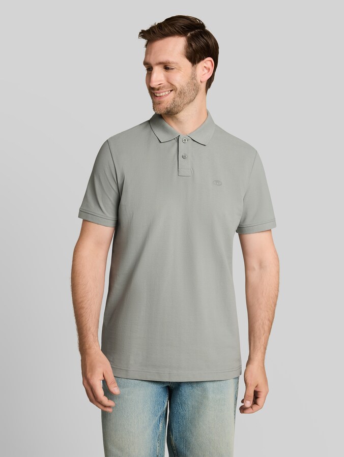 Piqué Poloshirt mit Logo-Stickerei von Men, iron mint