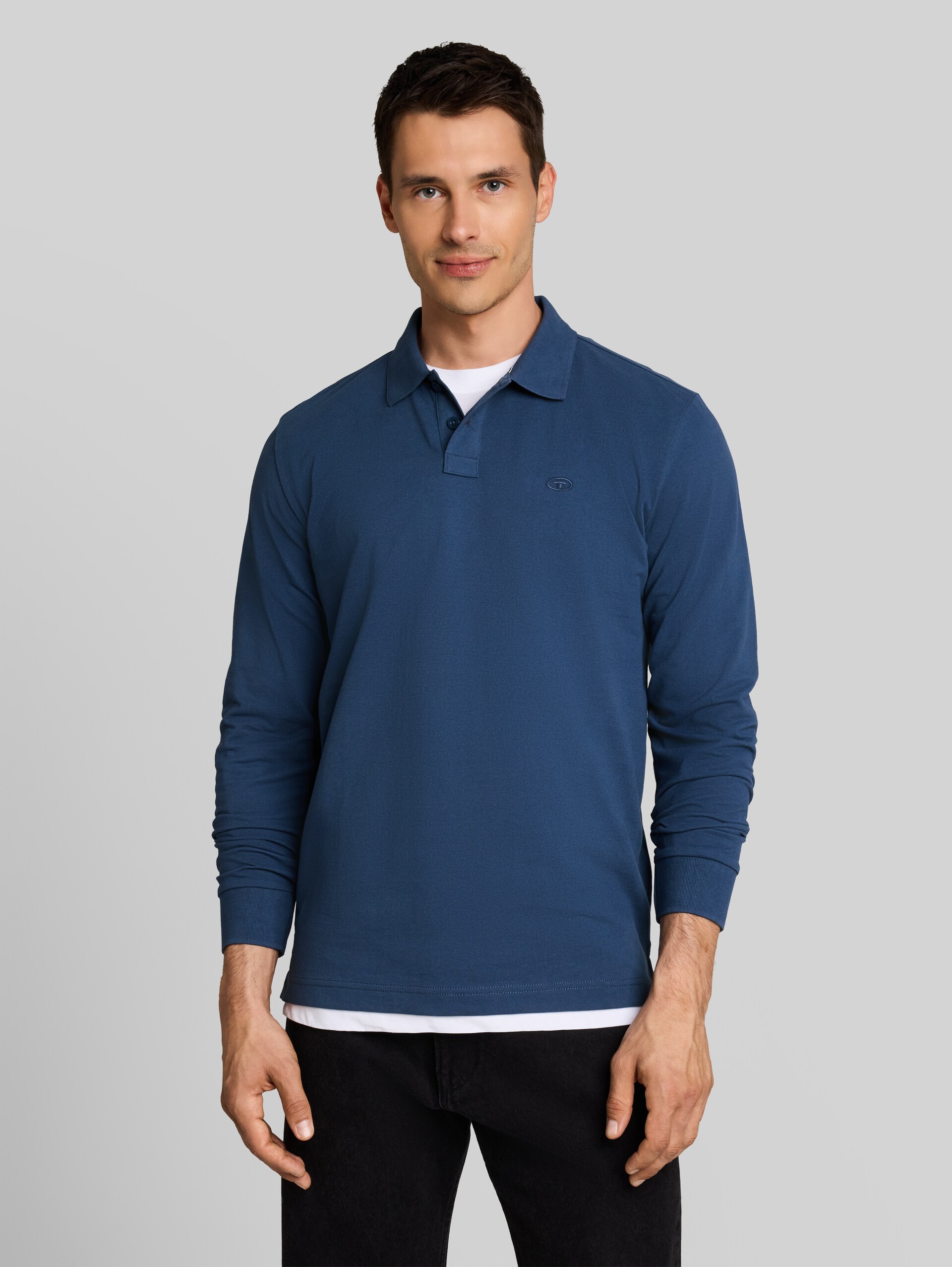 Langarm Piqué Poloshirt - Dark Duck Blue