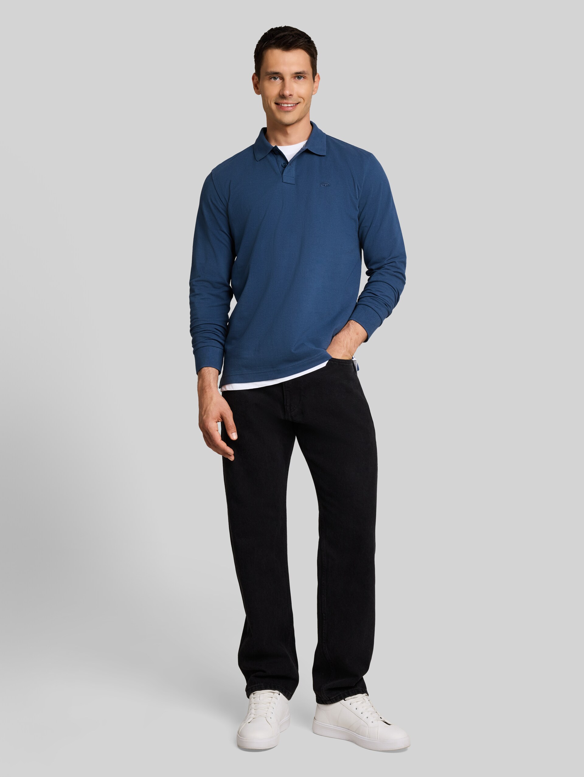Langarm Piqué Poloshirt - Dark Duck Blue
