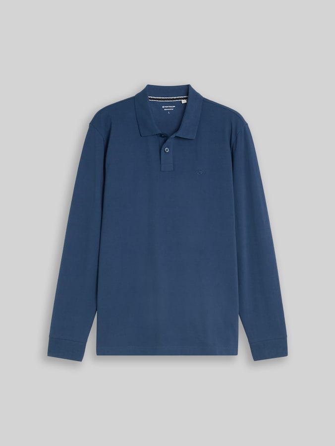 Polo en piqué à manches longues par Men, Dark Duck Blue