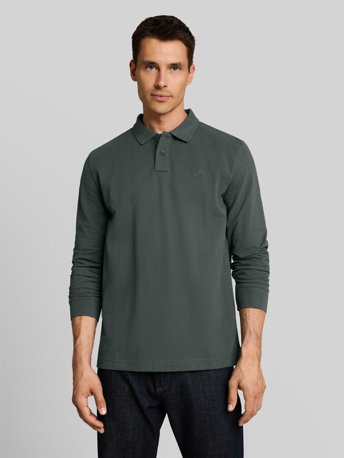 Piqué-poloshirt met lange mouwen door Men, Darkest Olive