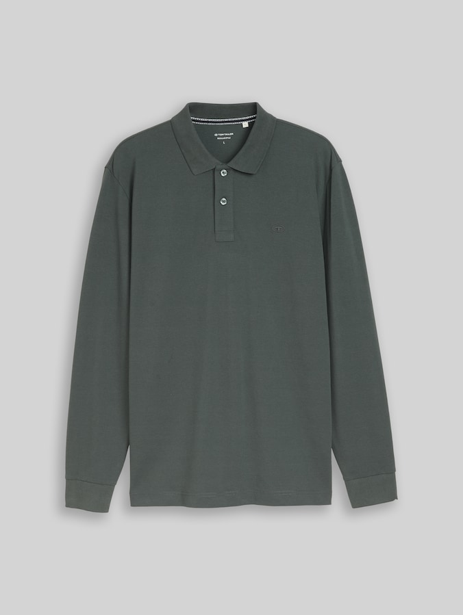 Polo en piqué à manches longues par Men, Darkest Olive