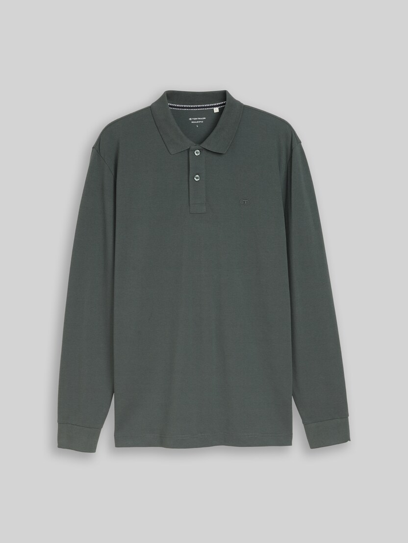 Piqué-poloshirt met lange mouwen door Men, Darkest Olive