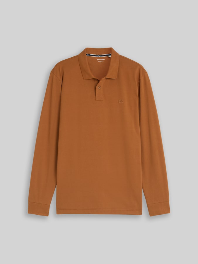 Polo en piqué à manches longues par Men, bright camel brown