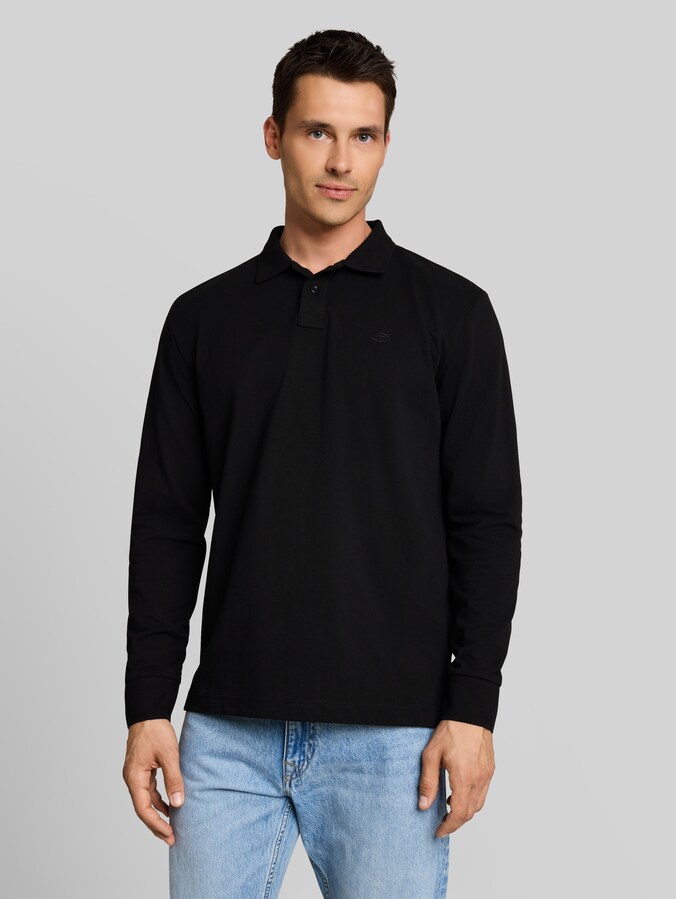 Long-sleeved piqué polo shirt by Men, Black